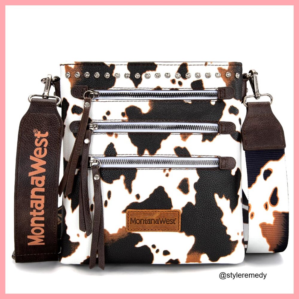 Faux Leather Crossbody Bag with Guitar Strap Multi Pocket Messenger